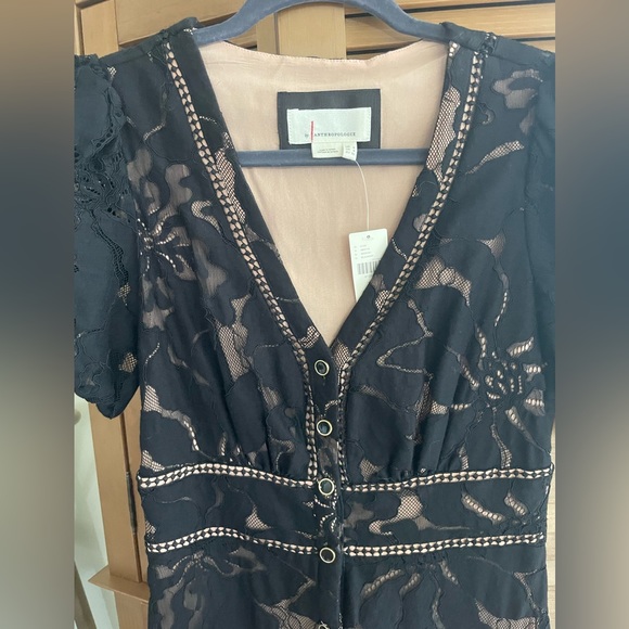 NWT By Anthropologie Ophelia puff-sleeve black and nude dress - Picture 3 of 12